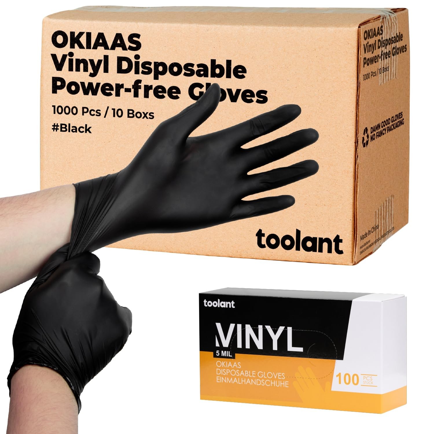Black/Pink Vinyl Disposable Gloves, Latex Free, Food Safe, Medium, 50 Count