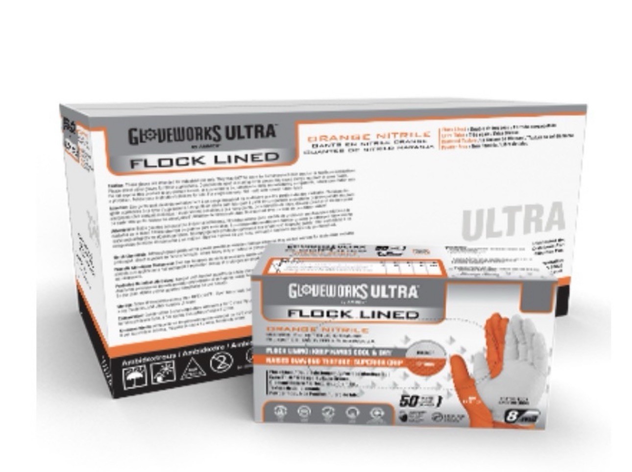 Gloveworks Ultra Flock Lined RDT Orange Nitrile PF Ind Gloves