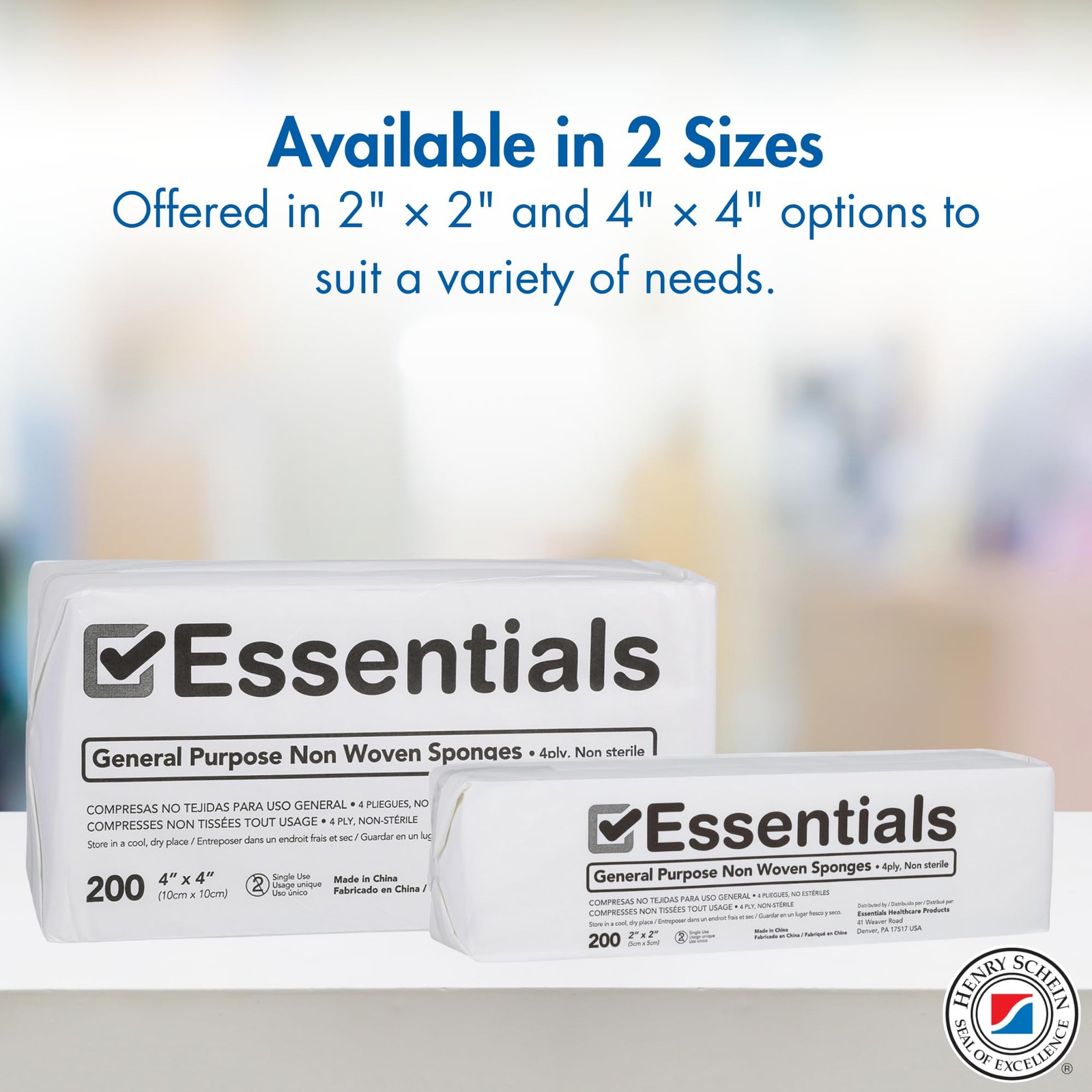 Essentials Non-Sterile Gauze Sponges – 200 Count, 4-Ply, 4» x 1 Pack