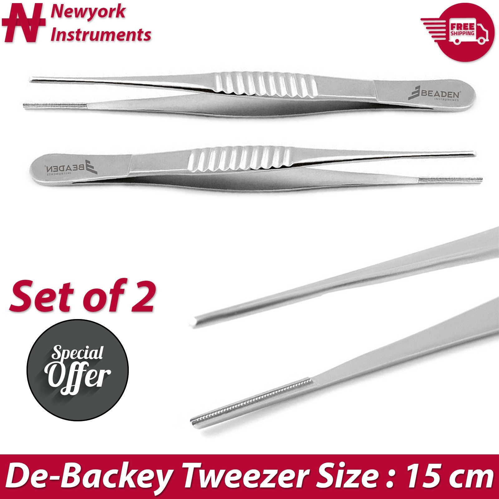 Debakey Surgical Tissue Forceps Vascular Procedures Tweezers 15 cm Set of 2 New