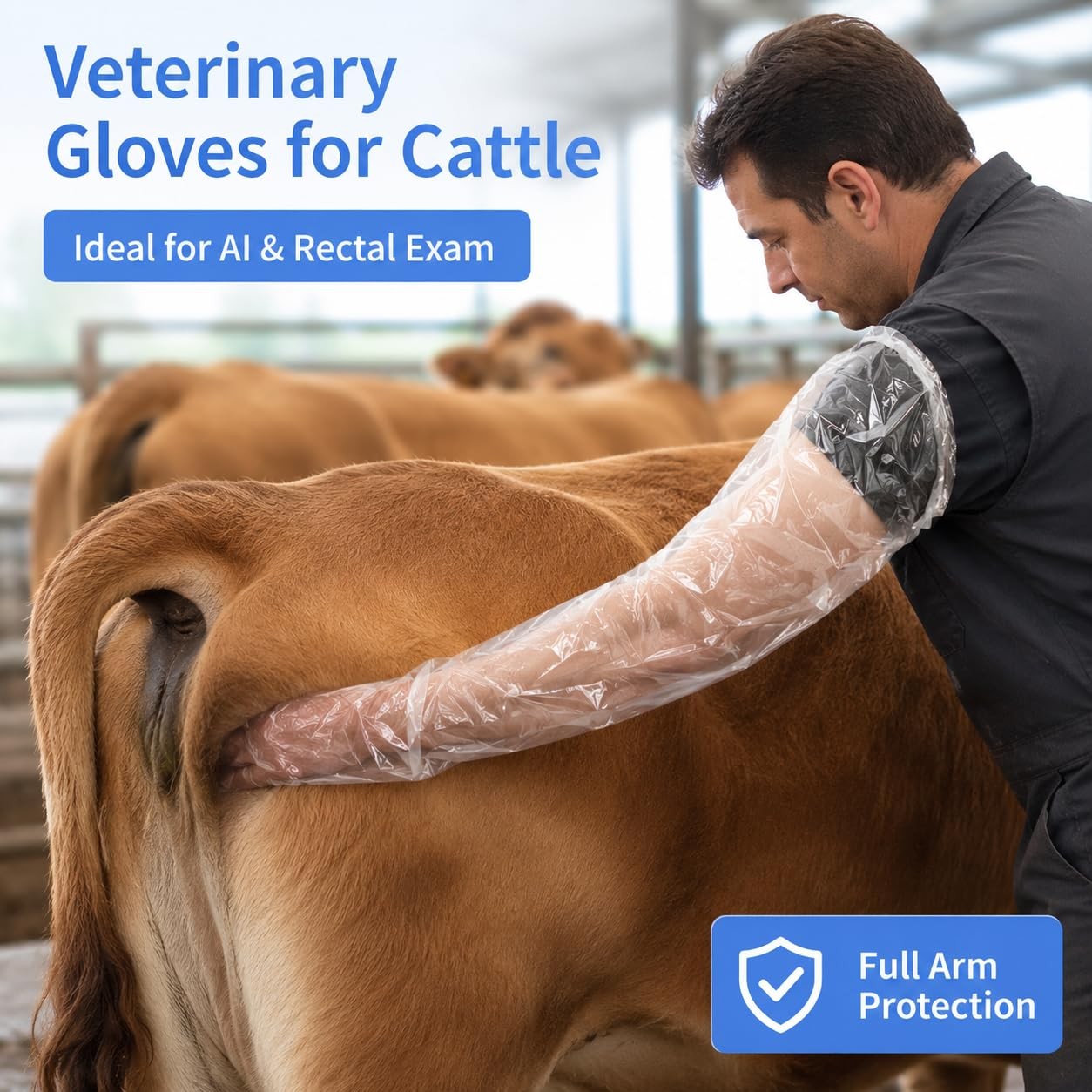 50Pcs Disposable Plastic Veterinary Insemination Rectal Long Arm Gloves for F…