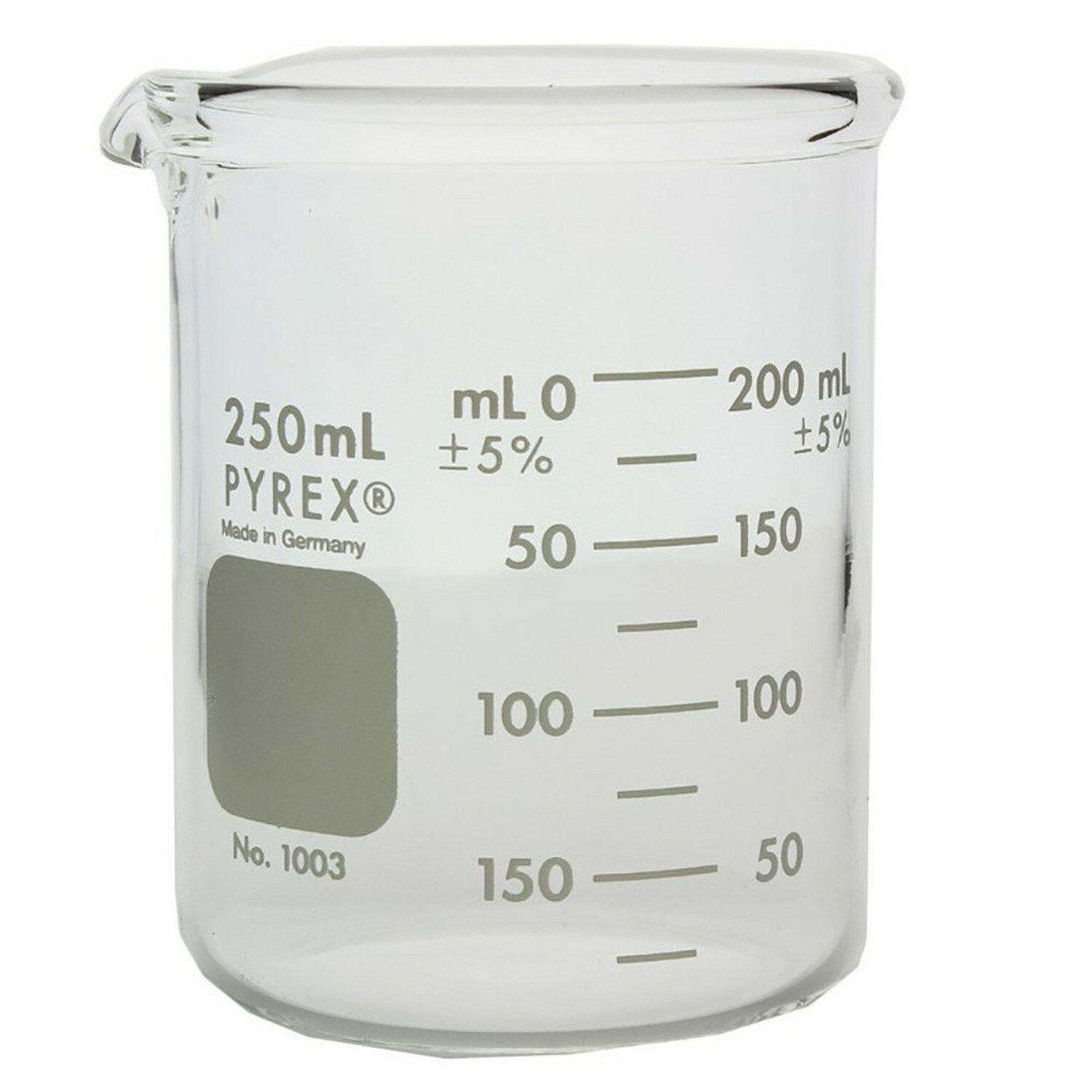 250ml Glass Beaker, Griffin Low Form, Heavy Duty, PYREX 1003-250 (Single)