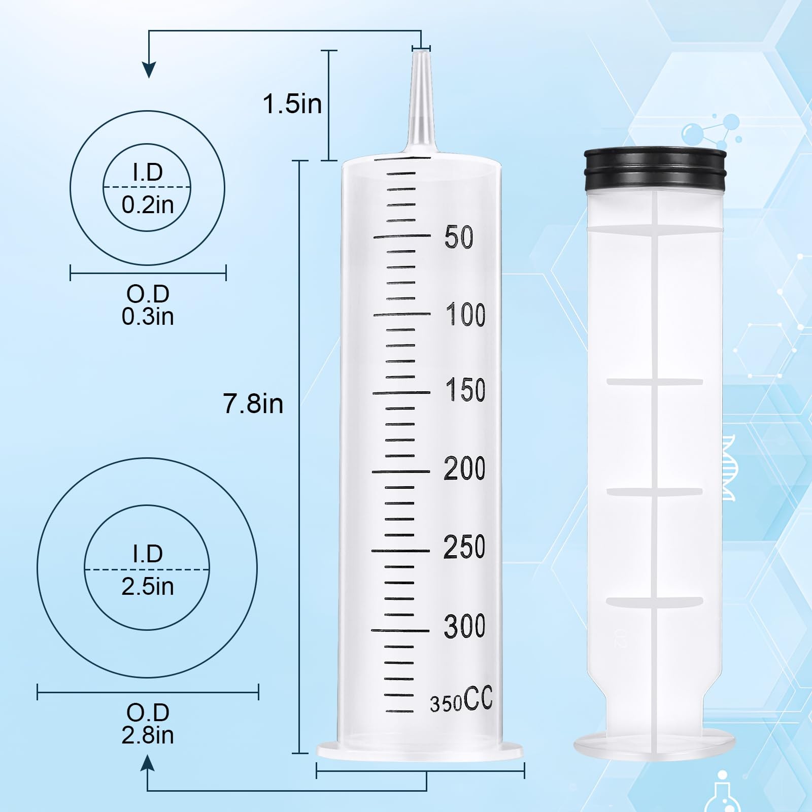 5pcs 350ml Syringe, Extra Large Plastic Syringes for Glue 350 ml, Clear