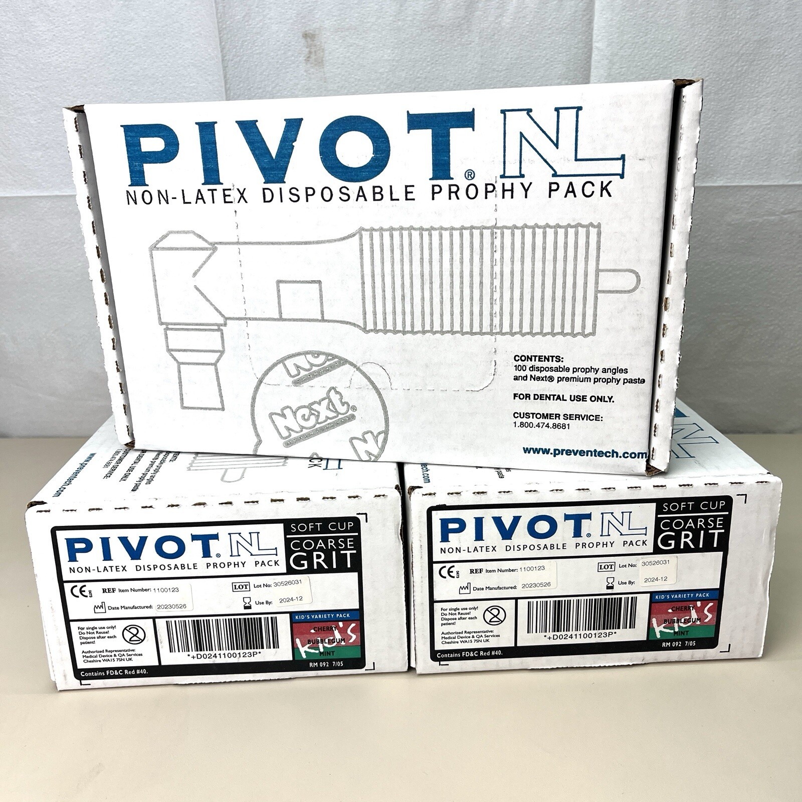 300-PACK Pivot NL Disposable Prophy Pack Kids Variety Non Latex Coarse 12/2024