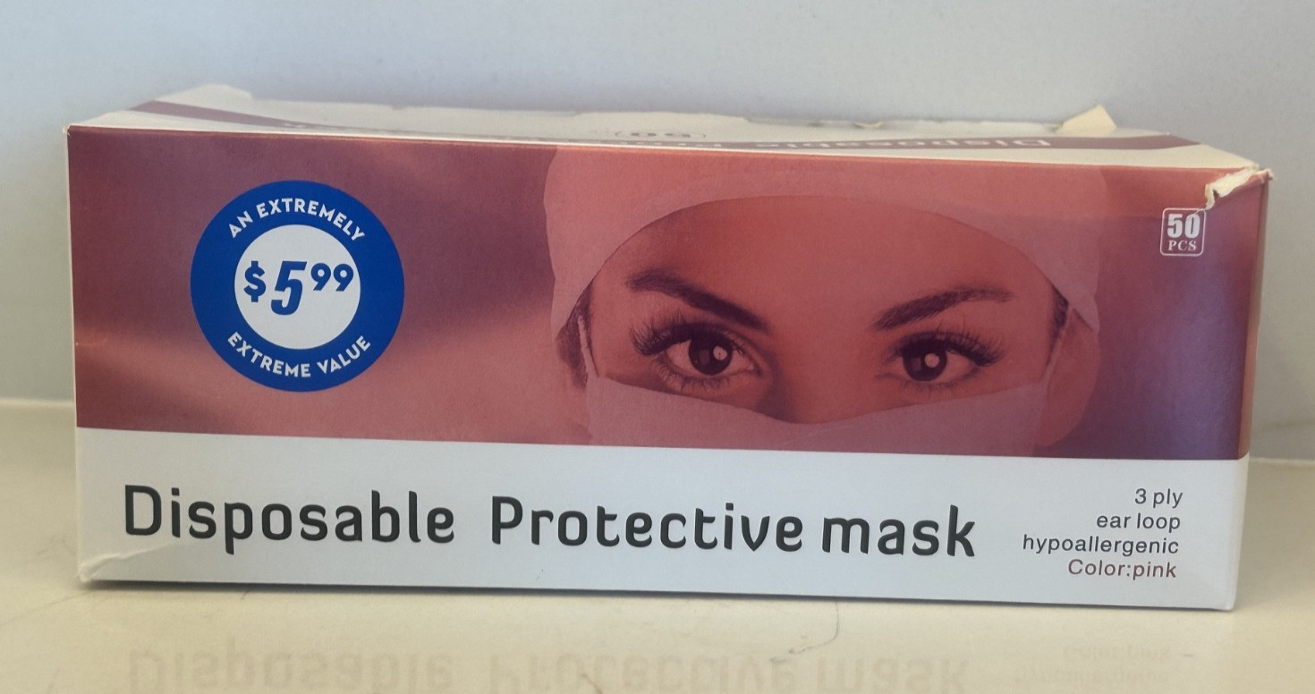 50 PCS Pink Protective 3 Layer Face Mask Respirator Disposable Masks