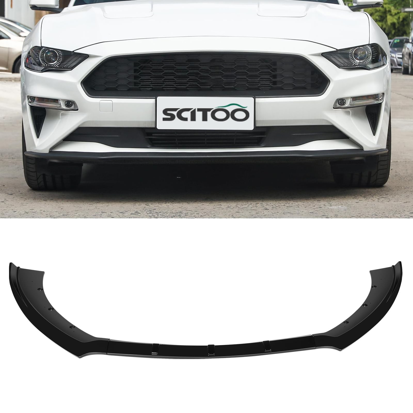 3PCS Front Bumper Lip Spoiler for 2015-2017 Ford Mustang Glossy Black ABS