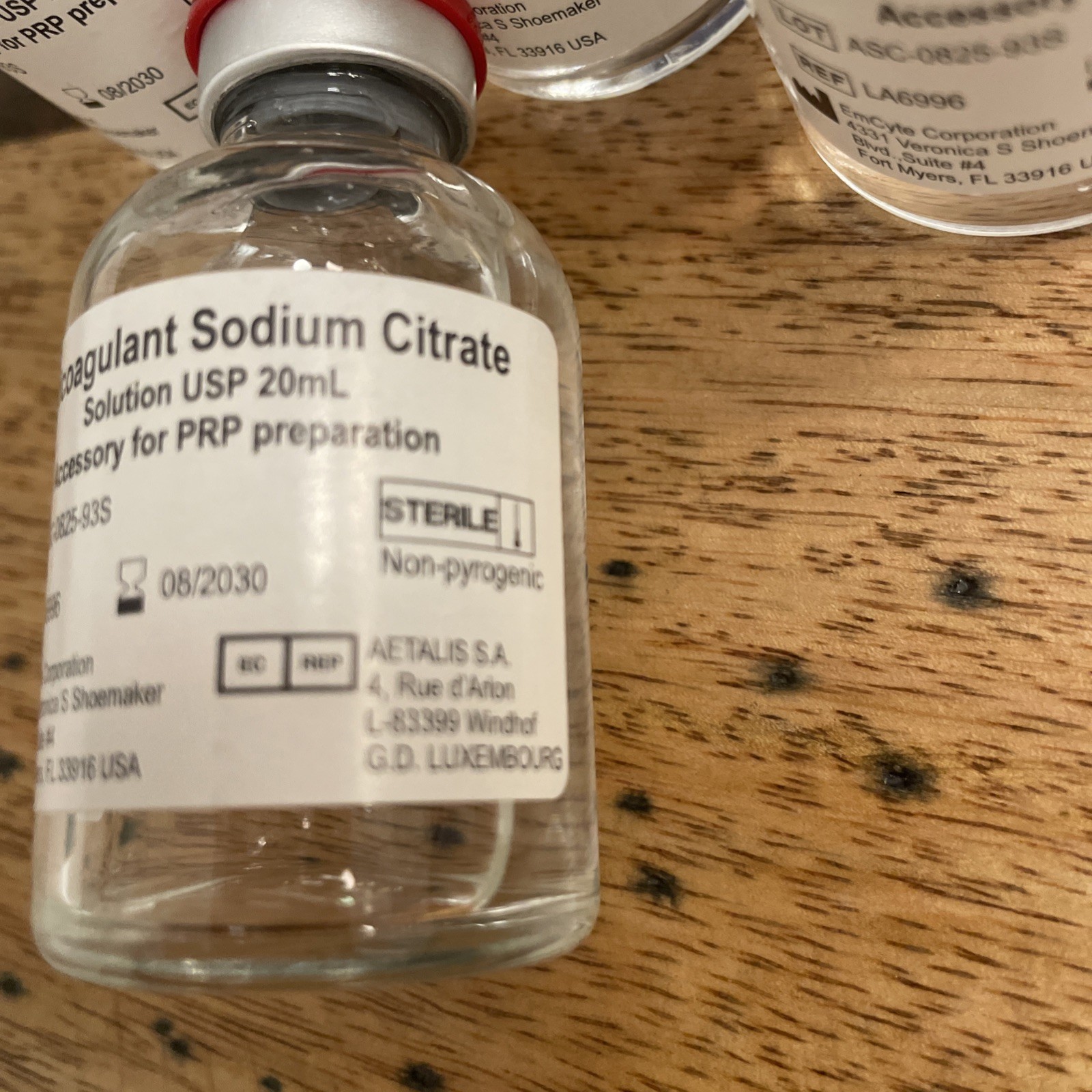 Anticoagulant Sodium Citrate Solution USP 20mL Vials, Bundle Lot of 4 Vials. PRP