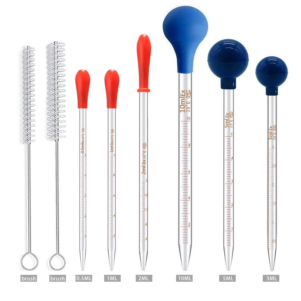 6Pcs Thick Glass Graduated Dropper Pipettes Fluid and Liquid Pipettors + 2 Brush