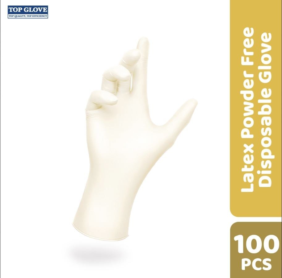 Top Glove Latex Disposable Powder Free Glove, Natural Color |100 Pcs Per Box|