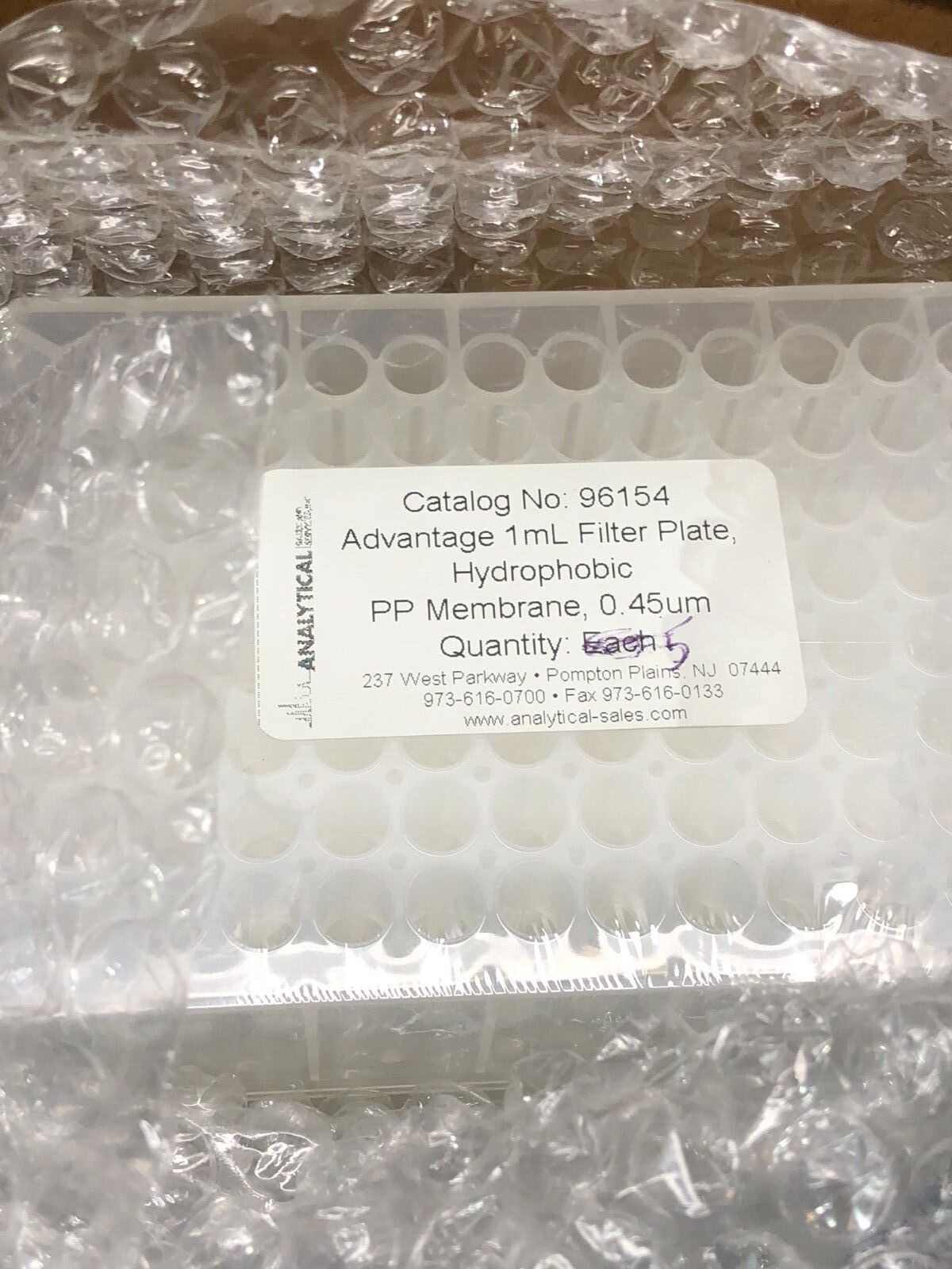 Analytical Advantage Cat No 96154 1mL Hydrophobic Filter Plate 0.45um 96154-10