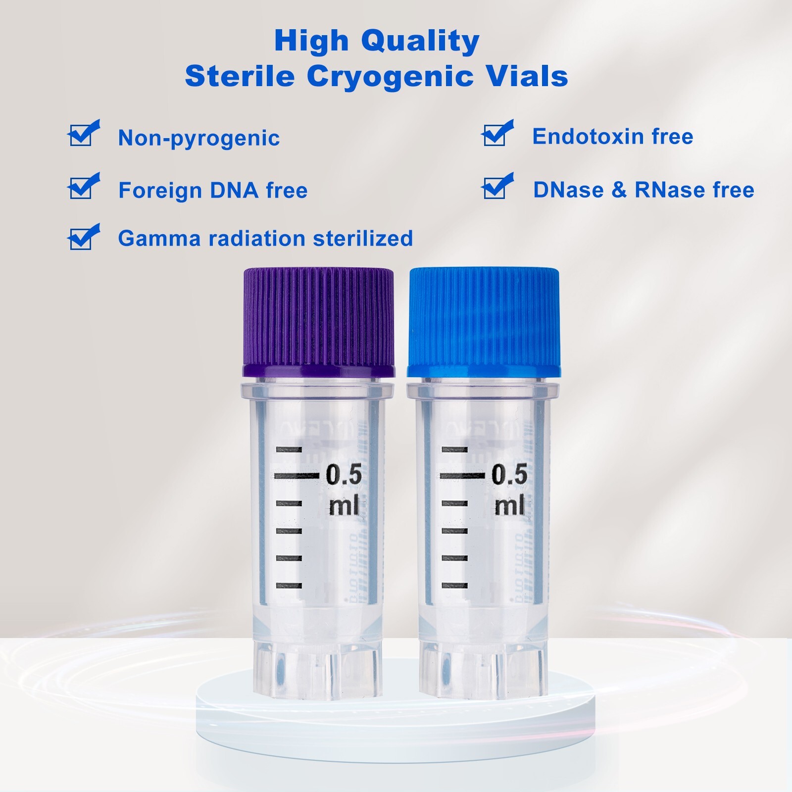Cryogenic Vials with Side Bardcode-0.5 ml, External, 25/Bag, 500/Pk, 1000/Case