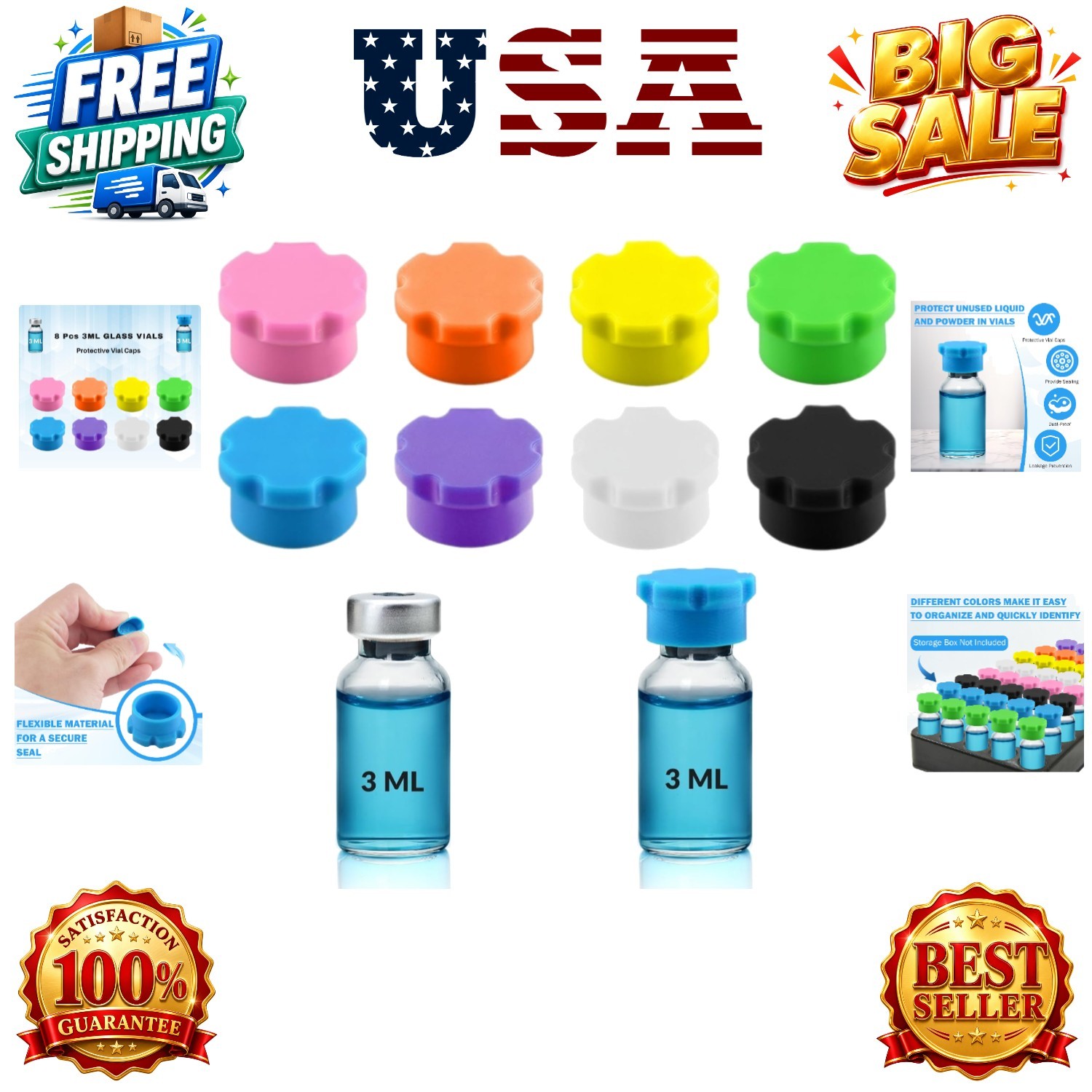 3ml Glass Vial Caps, Peptide Vial Caps, Silicone Protective Caps for 1ml 2ml …