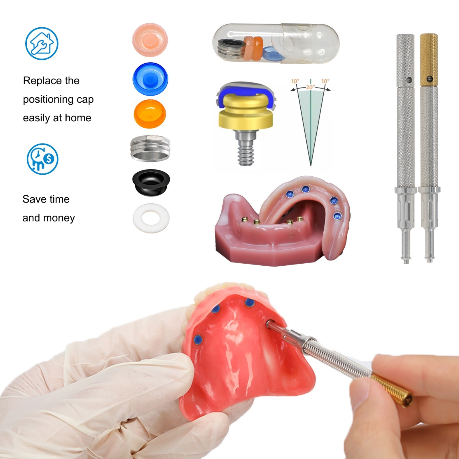 Hiossen ET Locator Overdenture Abutment Male Cap fit Osstem Mini/Regular Dio 3.7