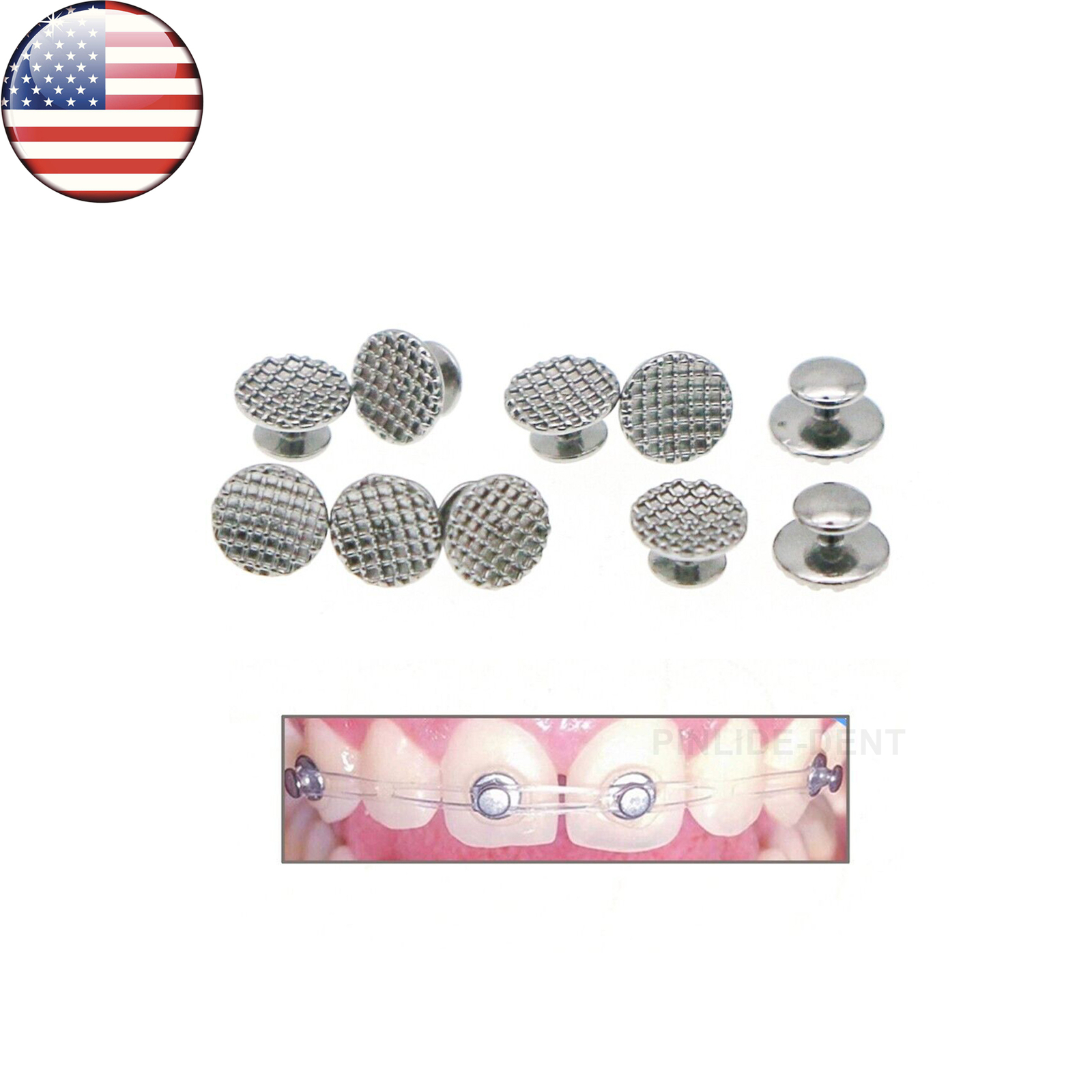 US Dental Orthodontic Metal Lingual Button Bondable Round Mesh Base