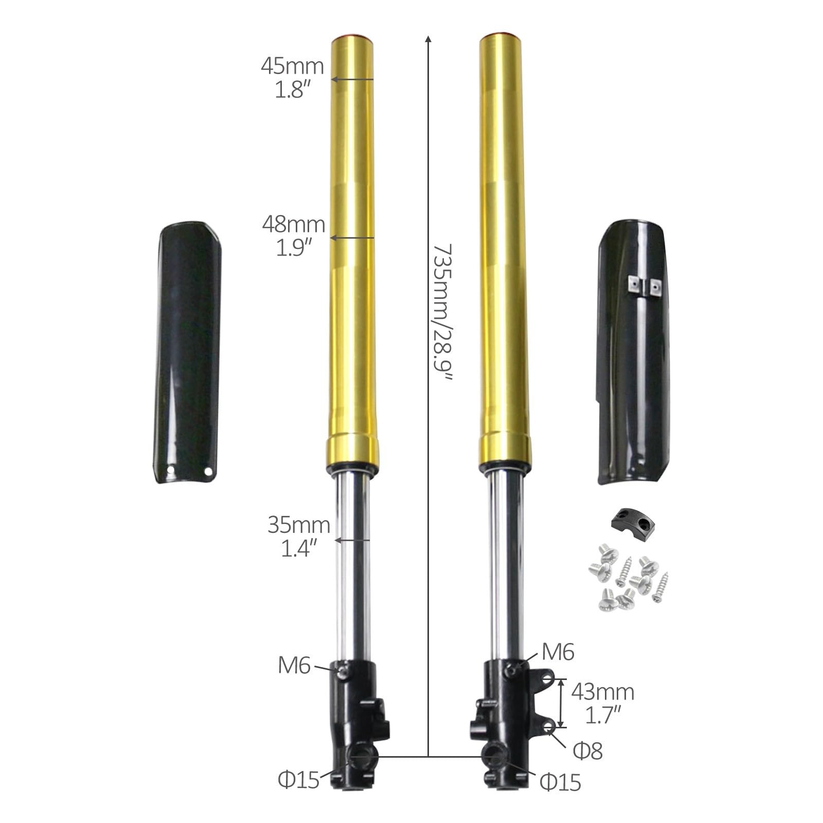 Upside Down 735mm Front Forks Triple Tree Clamps Brake Axle Pit Bike 110cc 233mm