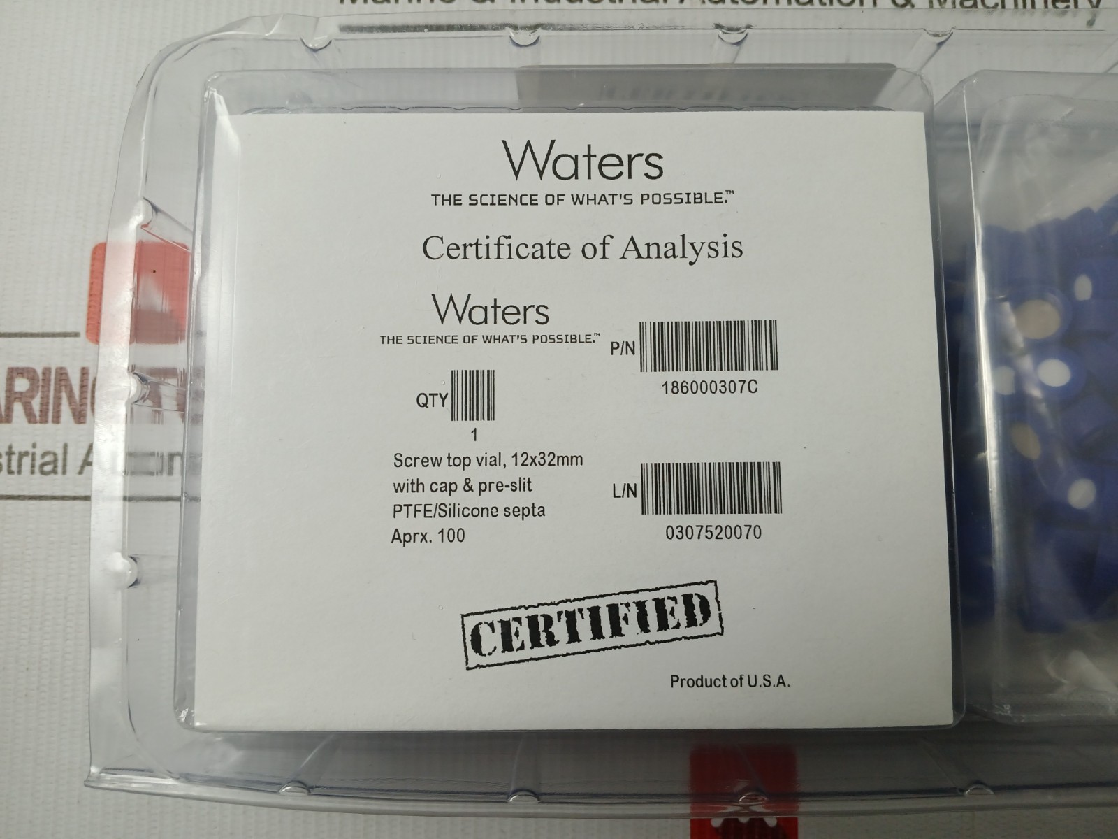 WATERS 186000307C Clear Glass Screw Neck Vial with Cap (1 Box = 100Pcs)