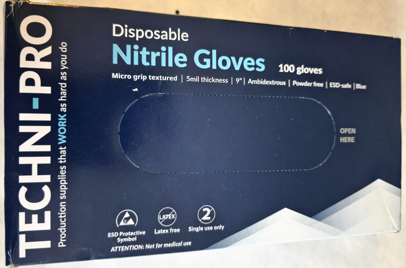 TechniPro 102AP163 Gloves Nitrile 5 mil Textured Grip Blue X-Lg 3 boxes 300pairs