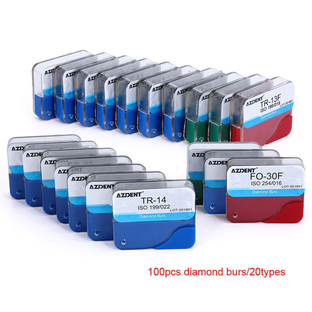 AZDENT 100pcs Dental Diamond FG Burs for High Speed Handpiece Medium FG 1.6mm