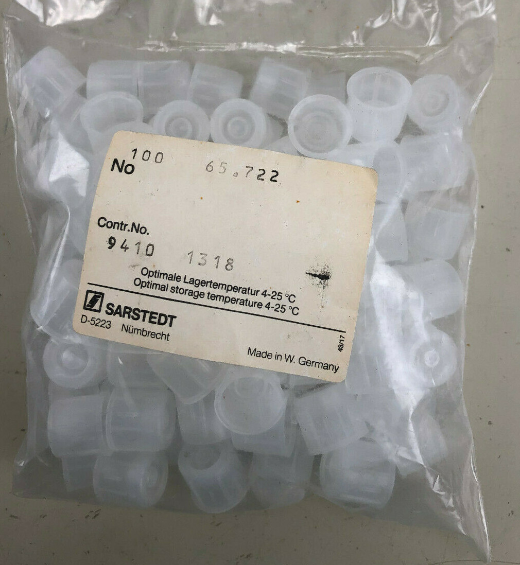 Sarstedt 2-position cap for tube 12mm neutral (bag of 100) Part# 65.722