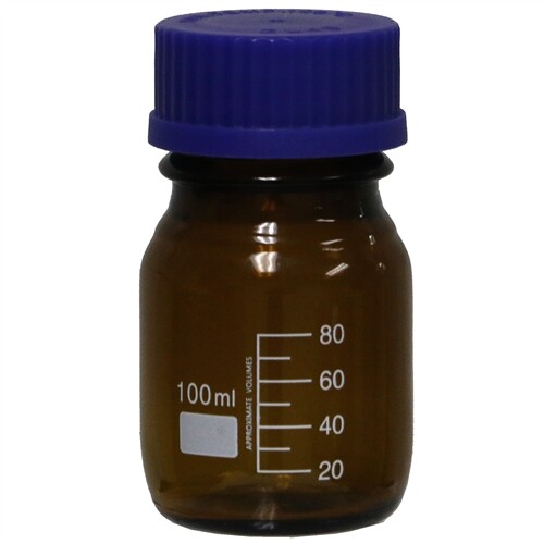 100ml Glass Media Bottles, Amber, Round, GL45 Screw Cap, Karter Sci (Pack 10)