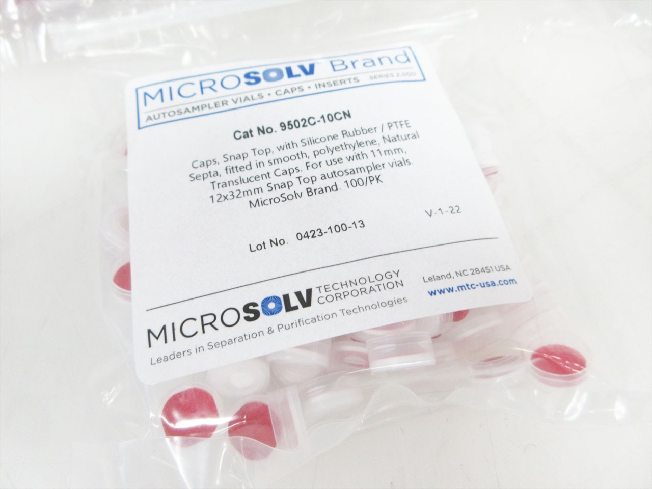 MICROSOLV 9502C-10CN CAPS SNAP TOP SILICONE RUBBER PTFE SEPTA 11 mm HPLC & LC-MS