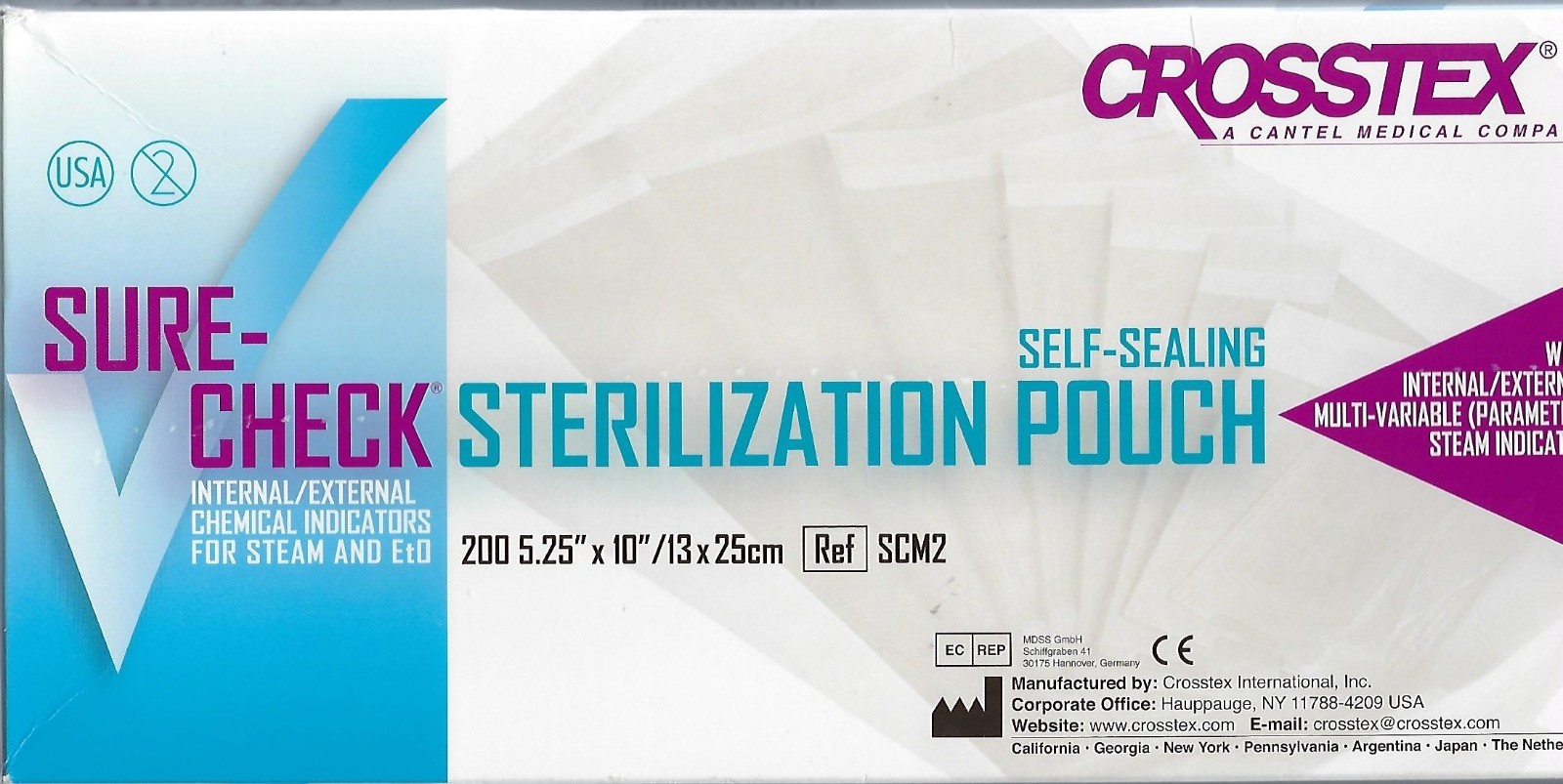 Crosstex Sterilization Pouches, 1 box with 200pcs, 5.25″ x 10″, new