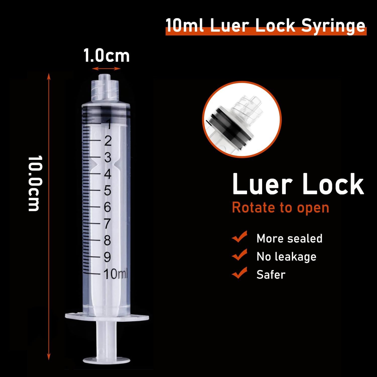 30Pack 10ml Syringe Plastic Luer Lock Without Needle for Scientific…