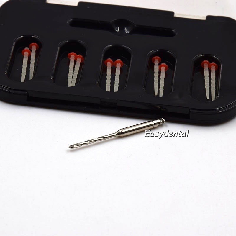 1.2mm Dental Oral Glass Screw Thread Resin Fiber Post Red Ring +1 Drill 10Pcs