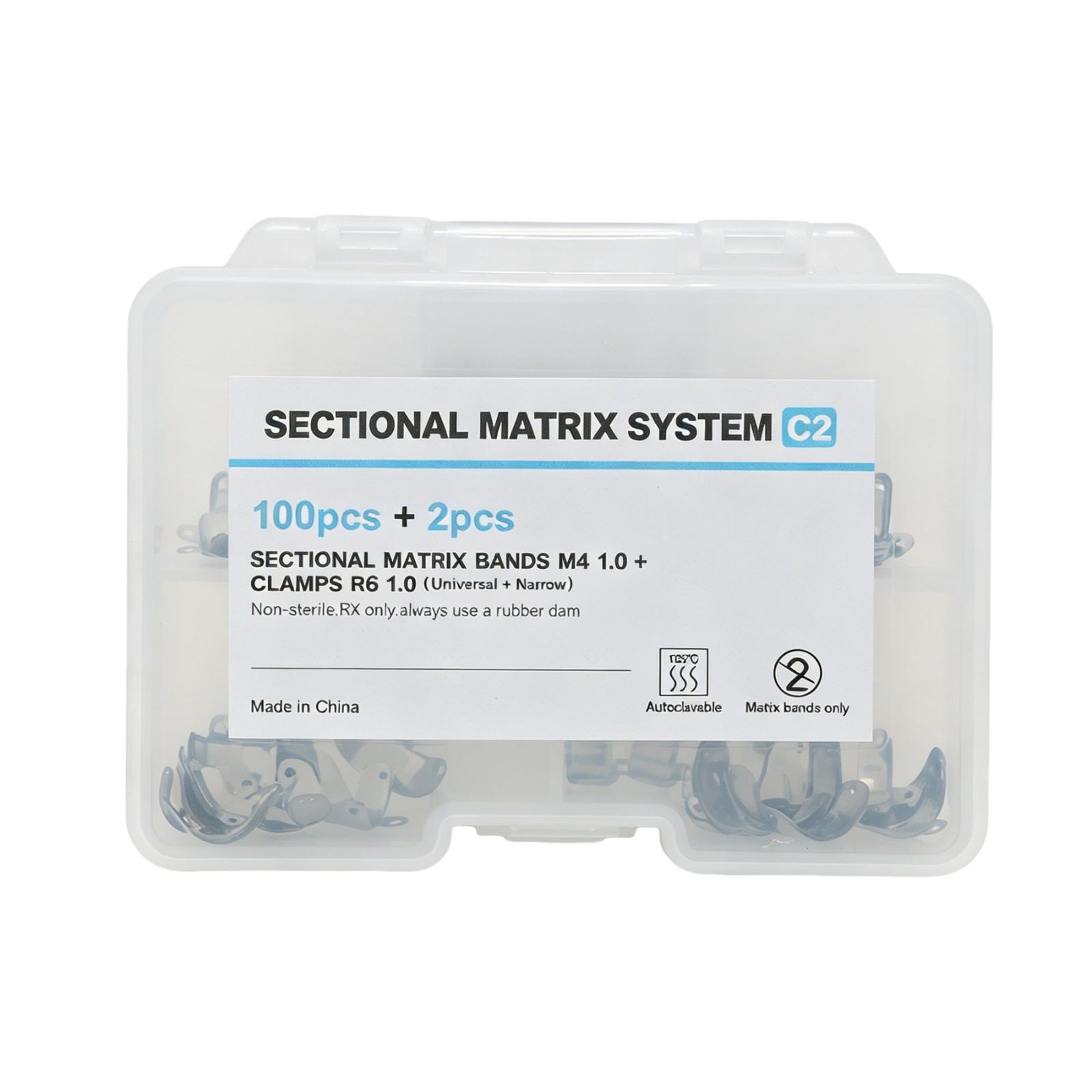 100PCS Dental C2 Matrix Bands Sectional Ring Clamp Fit Garrison Palodent V3 Set