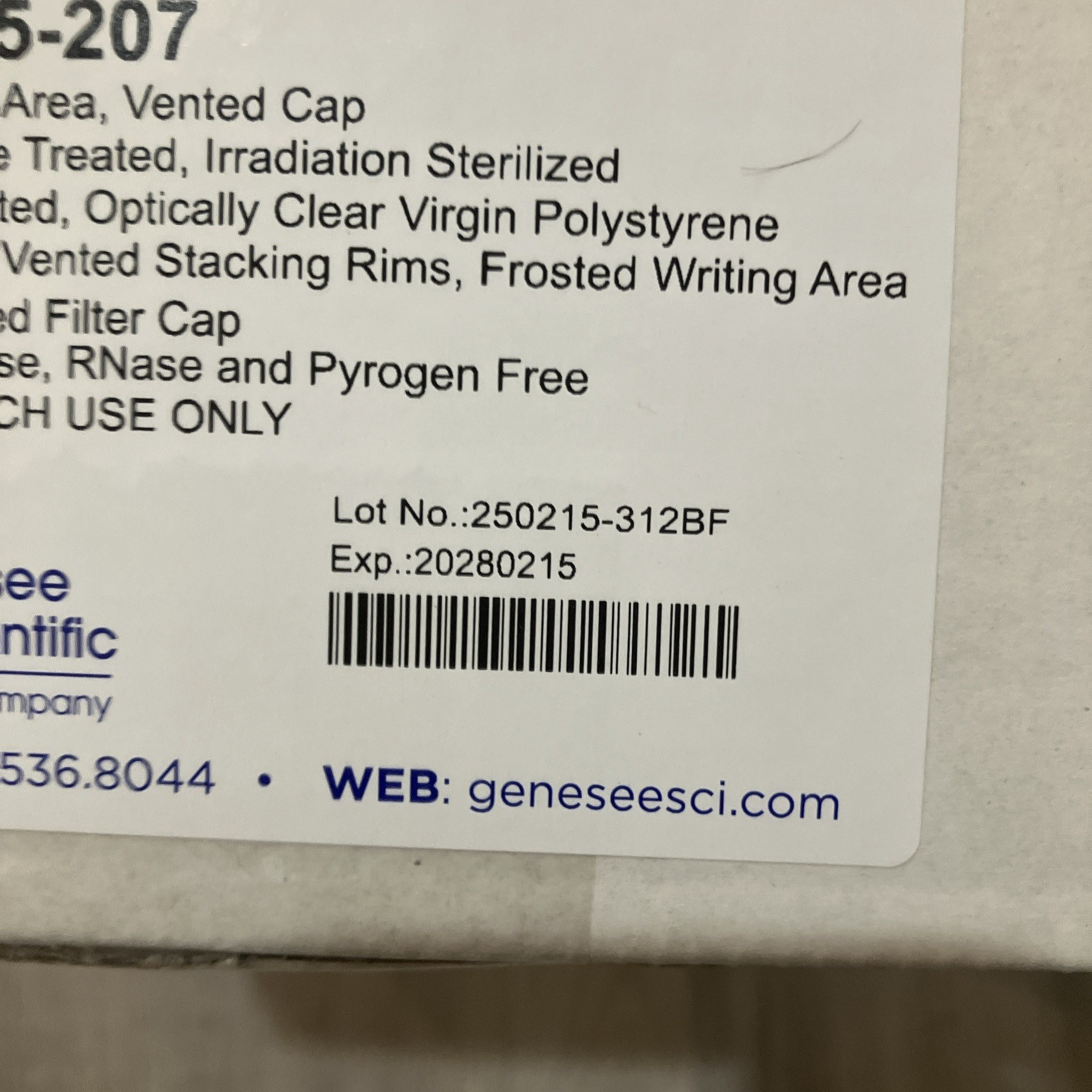 Genesee GenClone Tissue Culture Flasks 25-207 Polystyrene 50ml 50/BOX; EXP 02/28
