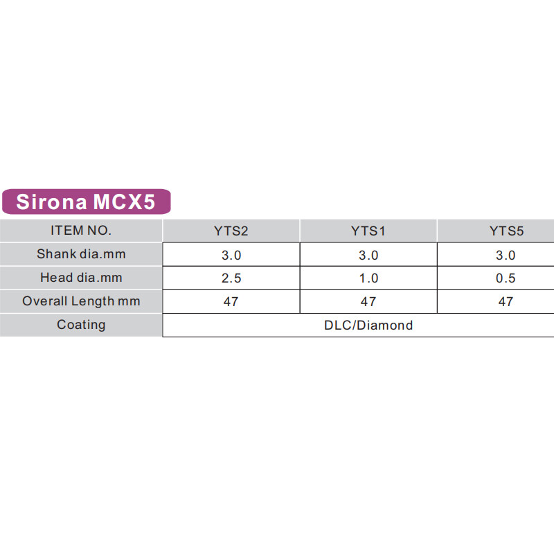 Sirona MCX5 Milling Burs for Dental CAD/CAM Miliing Zirconia – 0.5/1.0/2.5mm