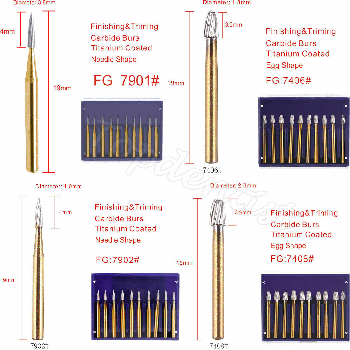 Dental Tungsten Carbide Burs Round Head Drill FG 1.6mm for High Speed Handpiece