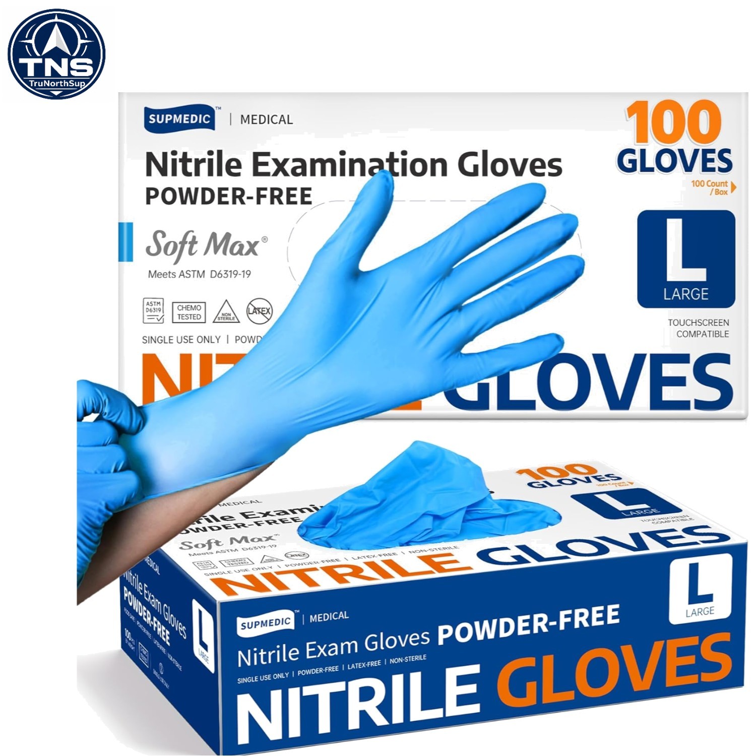 Medical Nitrile Exam Gloves Large 100 Count Blue Powder Free Food Safe Dispos…