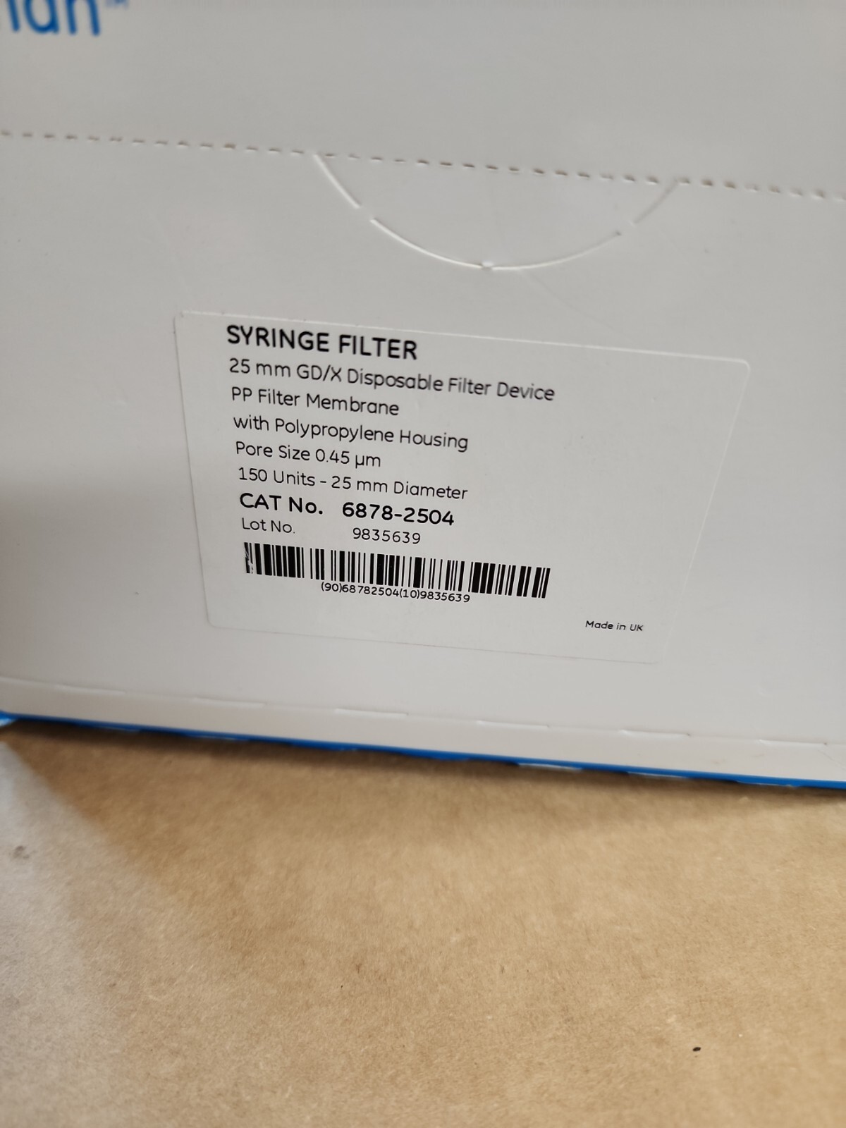 Box Whatman Syringe Filter Polypropylene Housing .45um Pore Size 25mm Diameter
