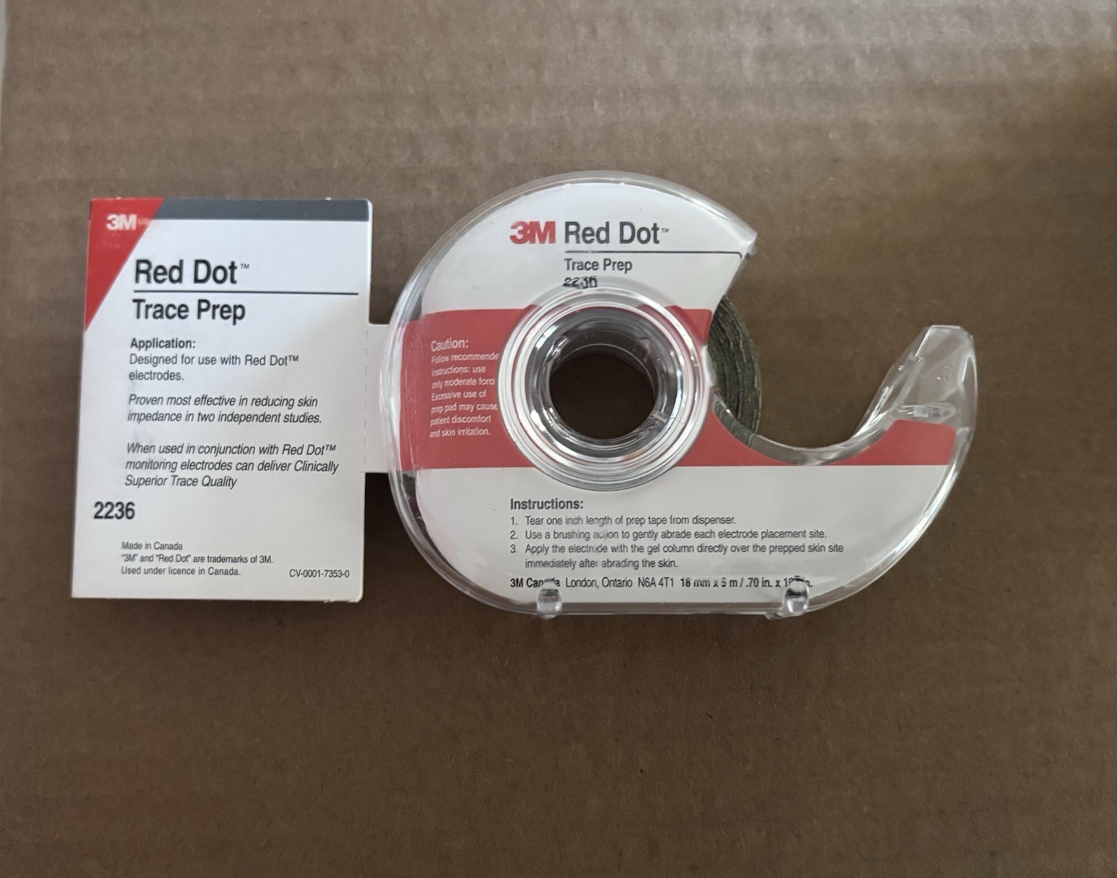 3M Red Dot Trace Prep 2236 Abrasive Tape Roll with Dispenser 18mm x 5m