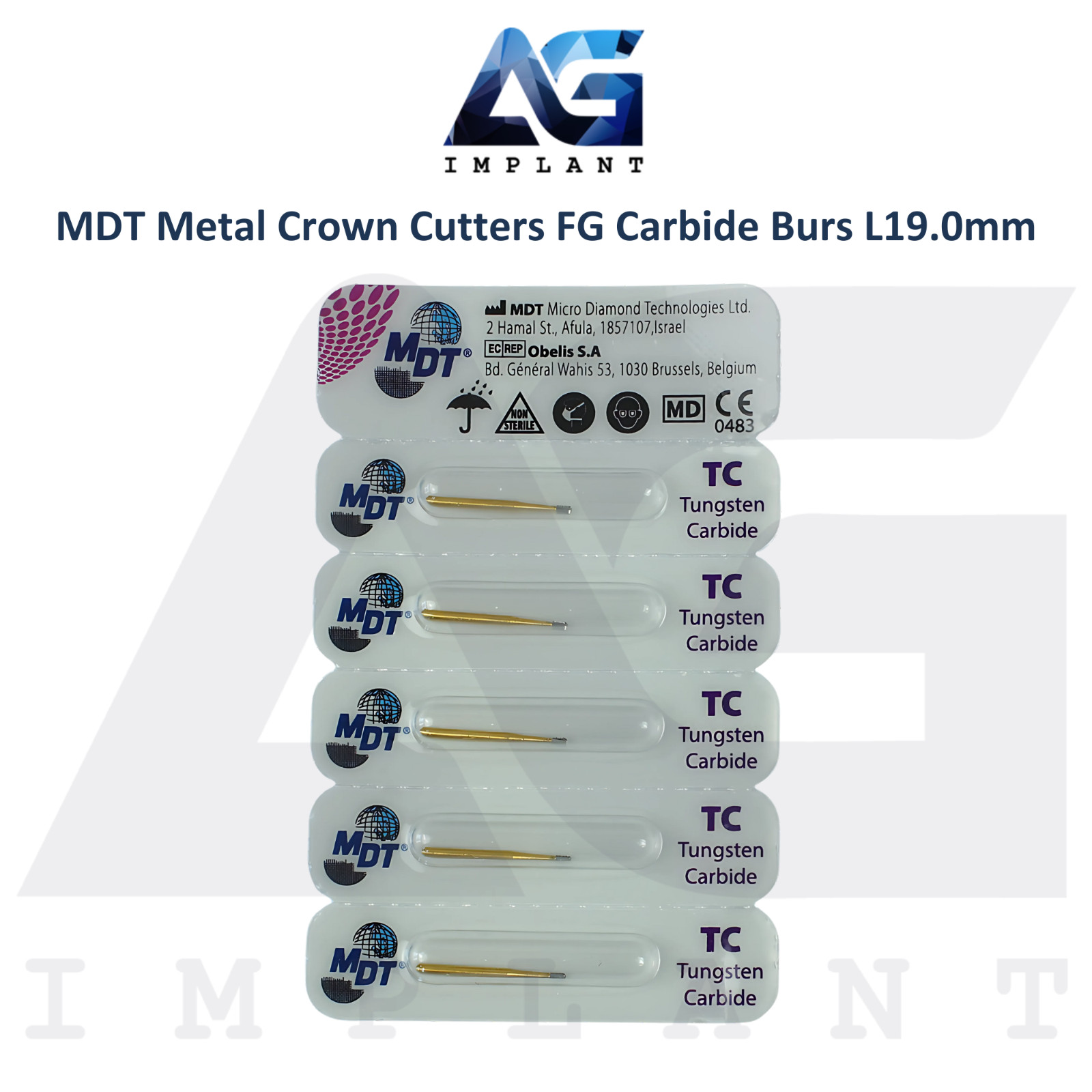 Dental MDT Metal Crown Cutters FG Carbide Burs L19.0mm Clean Cuts Smooth Surface