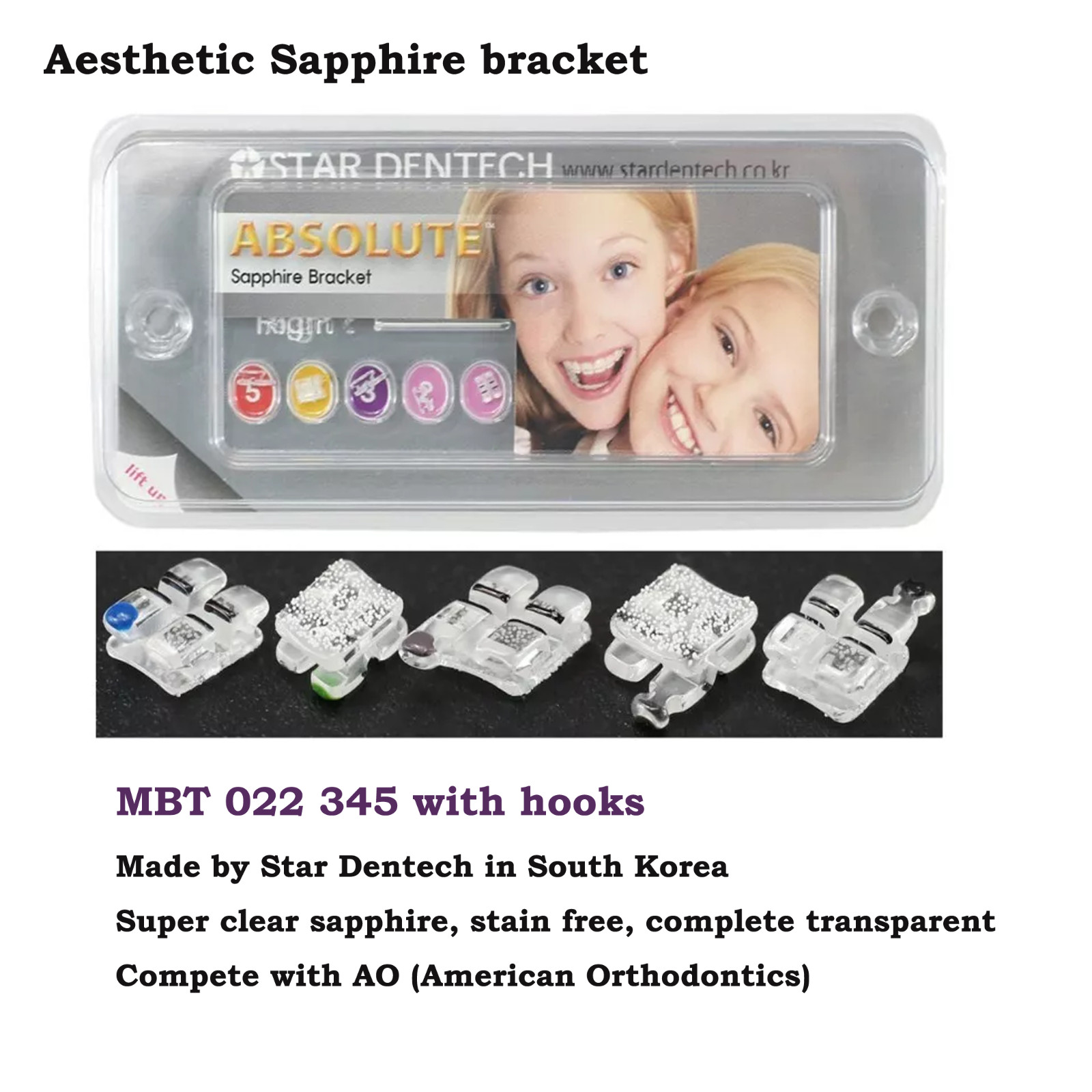 Star Dentech Orthodontic Brackets Sapphire Monocrystalline Ceramic Roth MBT 022