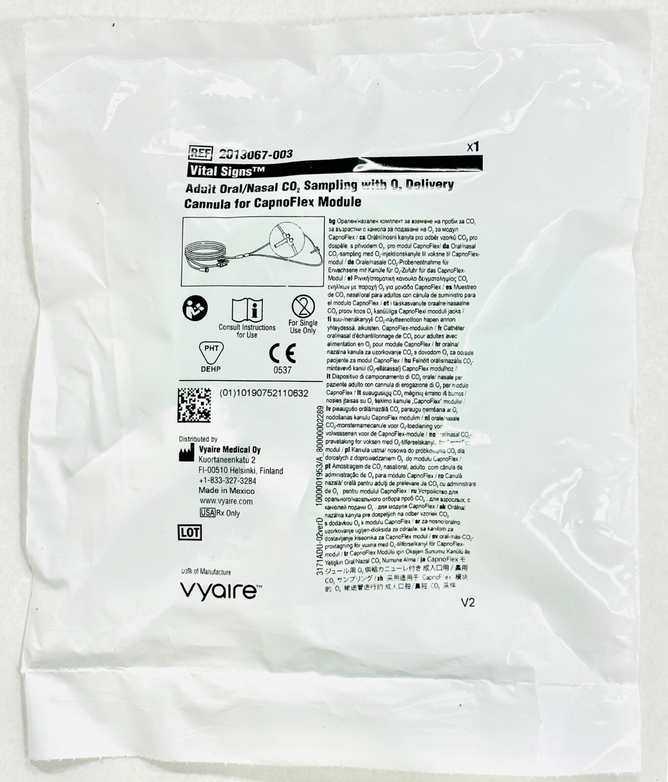 *1-Piece* Vyaire Medical Oral Nasal CO2Cannula For CapnoFlex Module 2013067-003