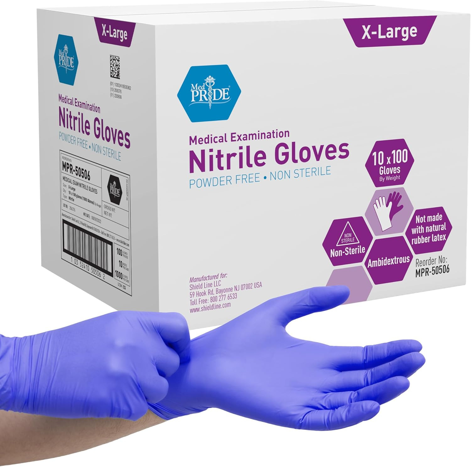 Medpride Powder-Free Nitrile Exam Gloves, X-Large (Pack of 100)