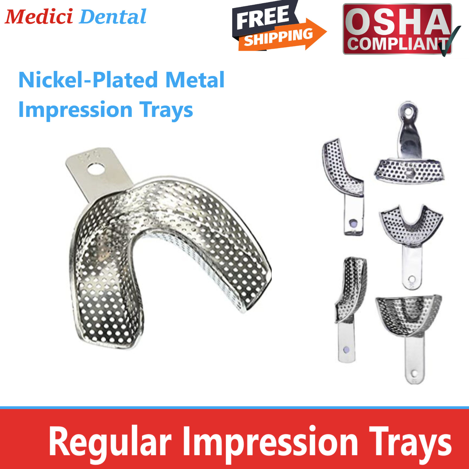 Dental Nickel Plate Perforated Regular Impression Trays Welded, Rimlock Borders