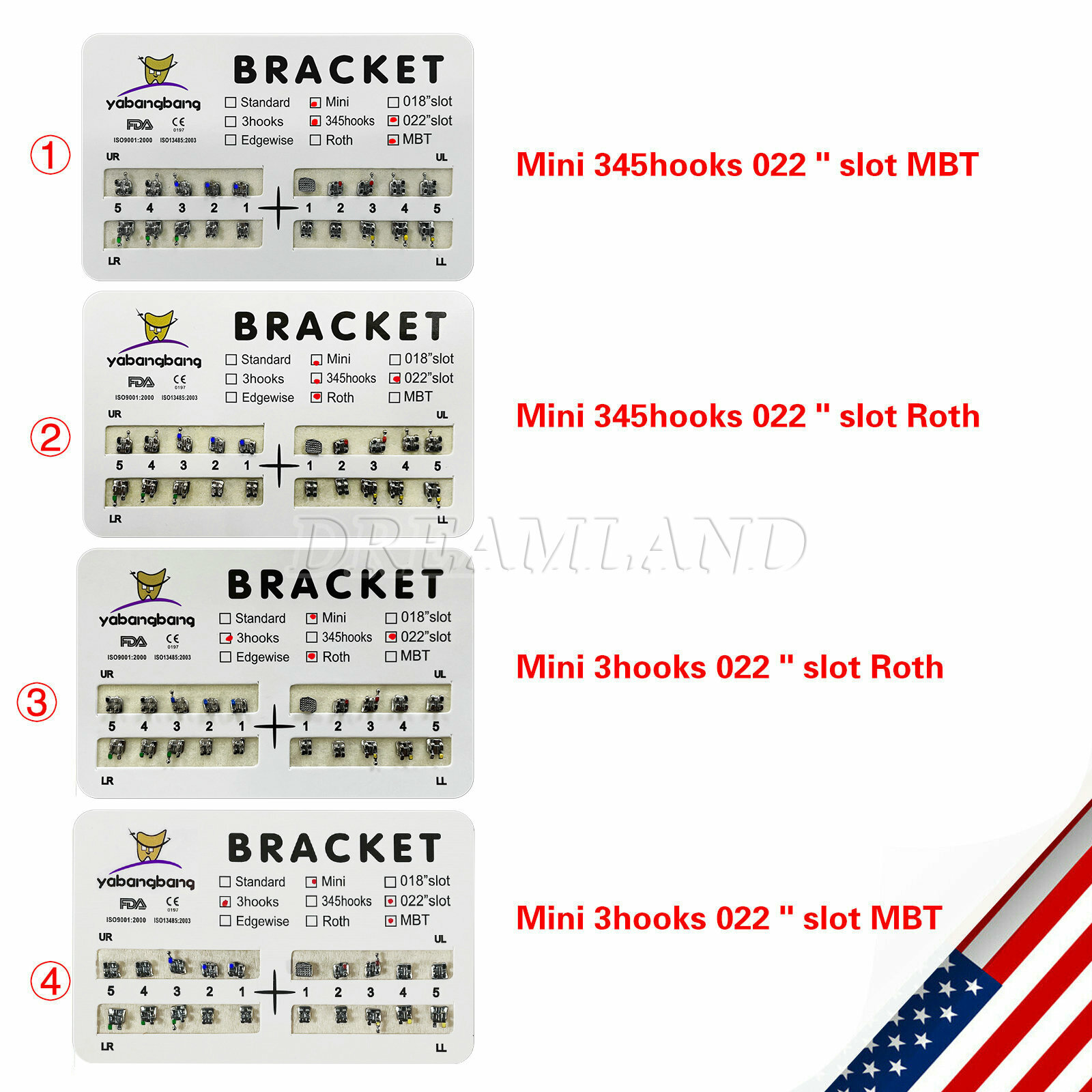 10 Packs/200pc Dental Orthodontic Bracket Braces Mini Roth/MBT 022 3-4-5/3 Hooks