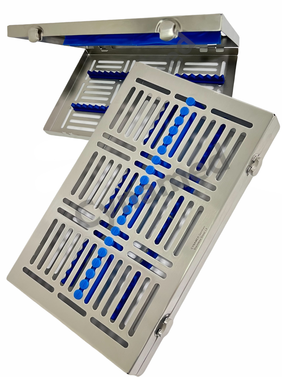 2PK – Sterilization Cassette w/ Button Locks & Silicone Inserts 11″ x 7″ x 1″