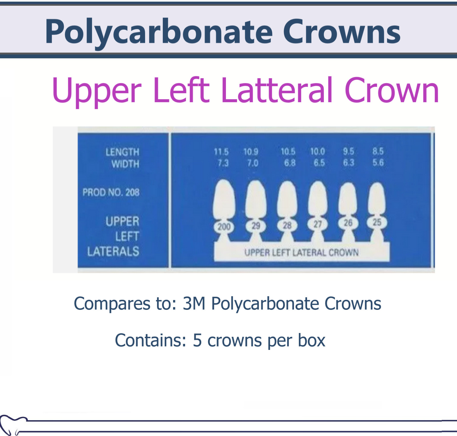 MARK3 Dental Temporary Polycarbonate Crowns All Sizes Swiss Made Box/5, 3M Type