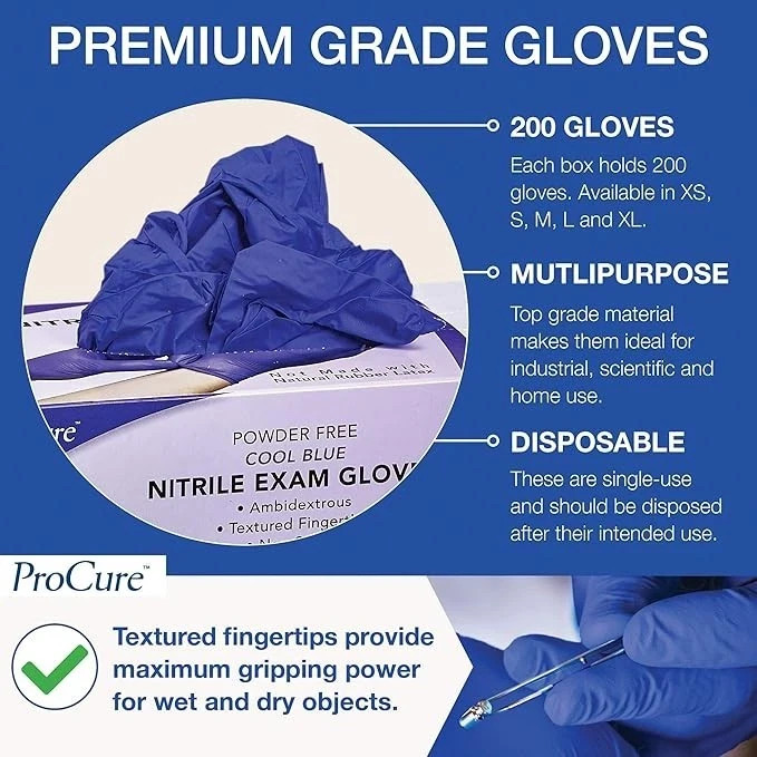 ProCure Single Use Nitrile Gloves 200 Count Powder Free Rubber Latex Free LARGE