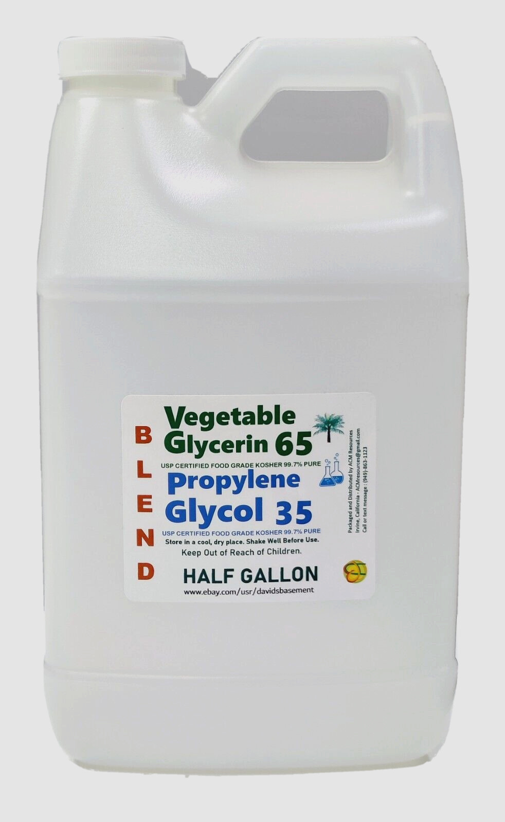 1/2 GALLON 65/35 BLEND VG/PG VEGETABLE GLYCERIN/PROPYLENE GLYCOL USP FOOD GRADE