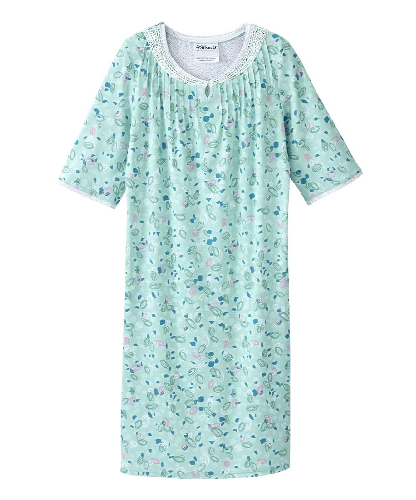 Silverts Women’s Open Back Nightgown Lace Trim Assisted Dressing Adaptive Sle…