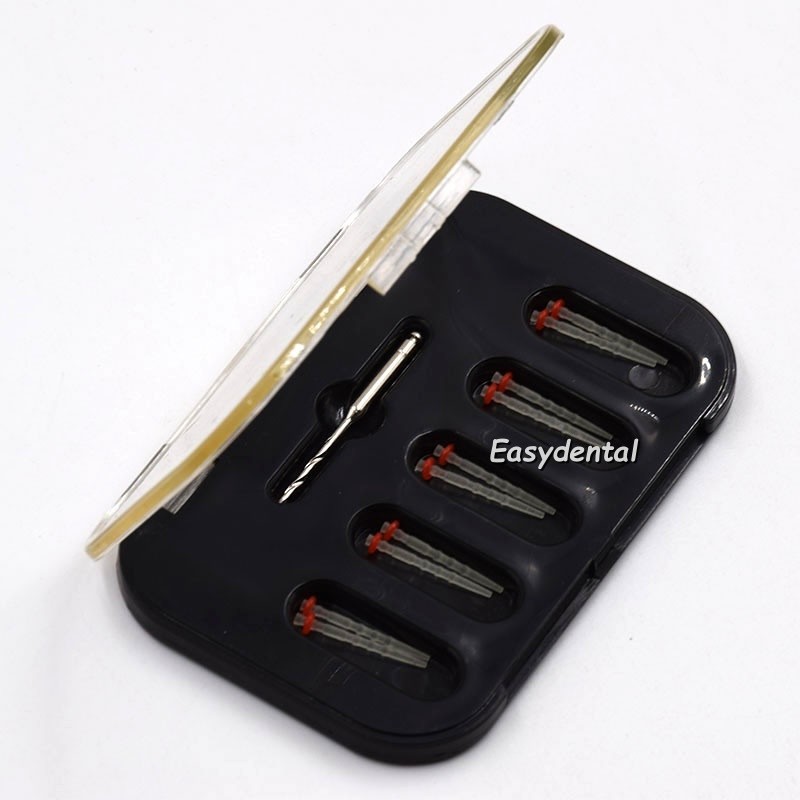 1.2mm Dental Oral Glass Screw Thread Resin Fiber Post Red Ring +1 Drill 10Pcs