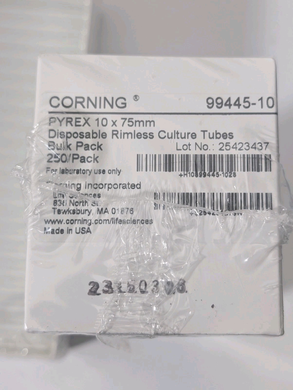 Corning PYREX 99445-10 10x75mm Disposable Rimless Culture Tubes 3×250 750ct