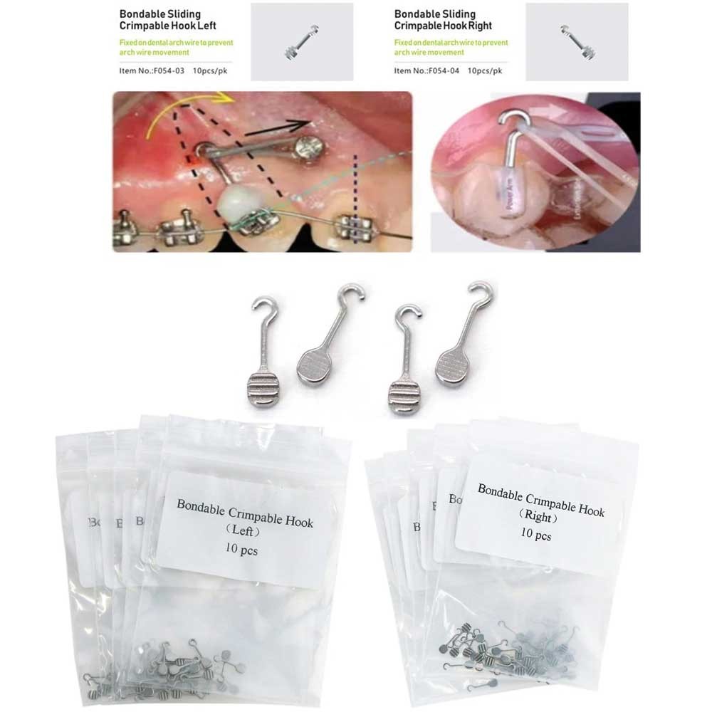 10 Pieces Bondable Sliding Crimpable Hook Long Curved 10Pcs/pack Left Right