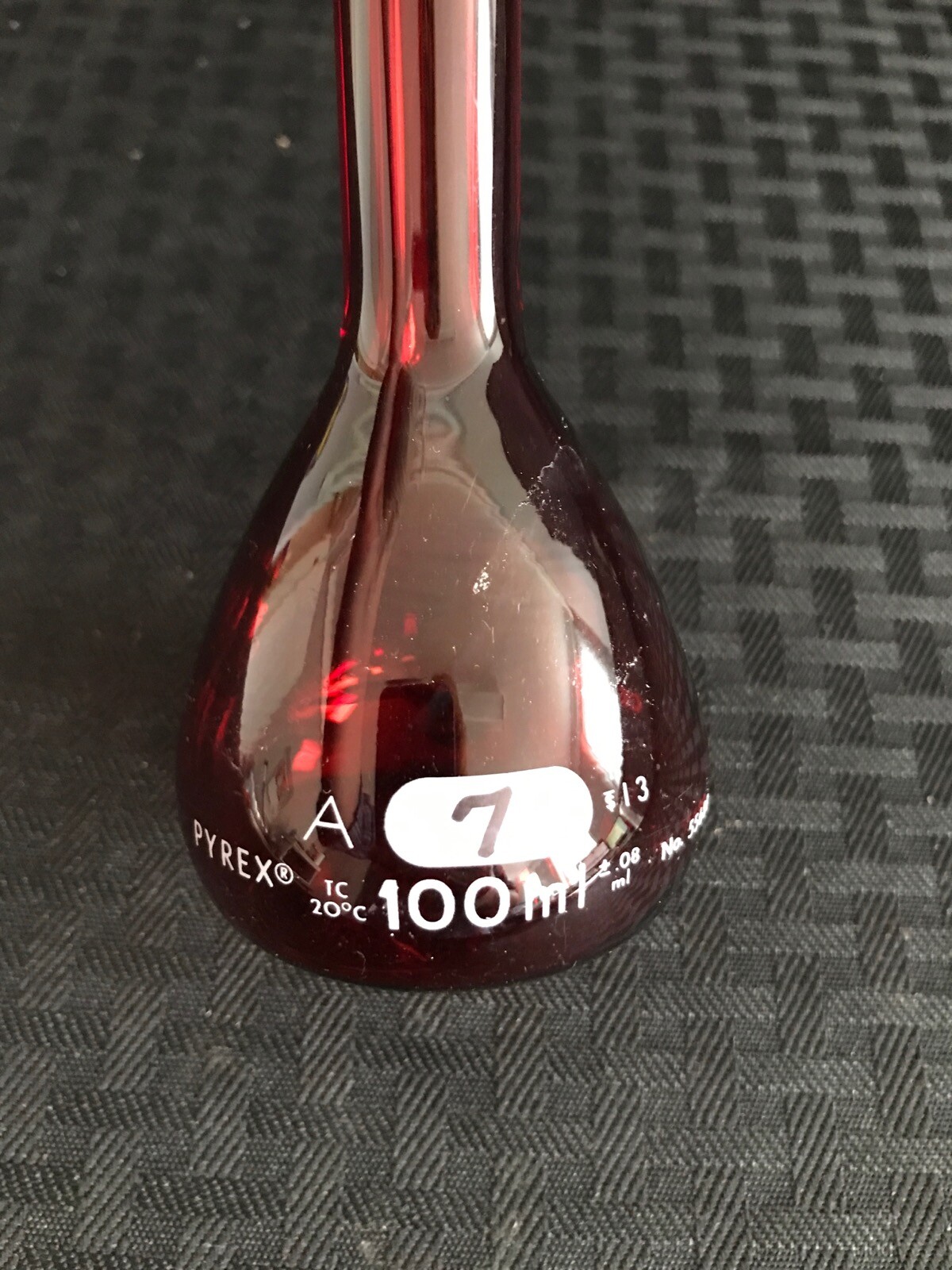 (5) PYREX 100mL Low Actinic Class A Red Glass Volumetric Flask No #13 Stopper